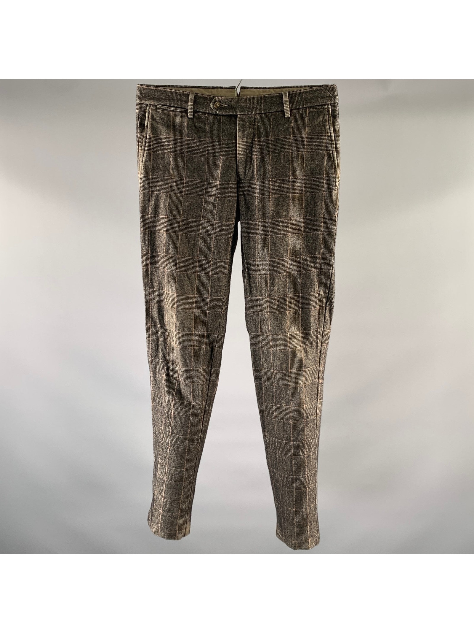 Burberry Size 30 Black Beige Red Glen Check Wool Blend Dress Pants